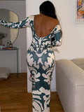 Yipinpay Long Sleeve Backless Sexy Print Dress 2023 Autumn Women O-Neck Bodycon Maxi Dresses Femme Camouflage Night Party Outfits