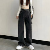 yipinpay Women Jeans Vintage High Waist Y2k Streetwear Korean Fashion Black Grey Straight Jean Pants Ladies Baggy Wide Leg Denim Trousers