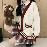 Yipinpay and Winter Cardigan Women New Japan Style Lazy Knit Cardigan Loose Sweet Contrast Cute Sweater Female Students Wear