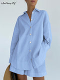 Yipinpay Loose Women's Homewear 2 Piece Sets Cotton Long Sleeve Sleepwear Female Casual Suits With Shorts Oversized Outfits