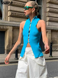 yipinpay Casual Button Women Knitted Sweater Y2K Vest Cardigans Crop Tops 2023 Skinny Sleeveless Sexy V Neck Tank Top Club T Shirt