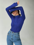 Yipinpay Folds Chic Jersey T-Shirts Women Blue Turtleneck Tops Spring Inside Casual Bodycon Tee Female Long Sleeve Streetwear