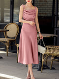 Yipinpay Elegant Sling Satin Dresses For Women Summer Sleeveless Folds Purple Long Dress Vestidos