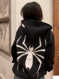 Yipinpay Retro Spider Print Zipper Hoodies Women Harajuku Fashion Joker Sweatshirts Unisex Casual Loose Hoodie Punk Hip Hop Tops