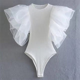 Yipinpay Black White Body Woman Organza Ruffle Sleeveless Bodysuit Women Lingerie Sexy Bodys For Women 2023 Summer Woman Bodysuit