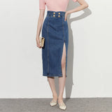 Yipinpay Skirts For Women Fashion 2024 New Y2k High Waist Blue Denim Skirt Female Casual Vintage Straight A-line Pencil Jeans Skirt