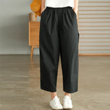 Yipinpay Summer Women's Capri Pants Oversize High Waist Calf-Length Loose Trousers Casual Cotton Harem Pants for Women Streetwear