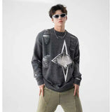 Yipinpay Men's Sweater Y2k Vintage Star Fringe Hole-breaking Pullover Loose Knitted Jumper Sweaters Fashion Mens Designer Clothes