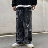 Yipinpay Y2k Black Baggy Jeans Men Women Fashion Harajuku High Waist Printed Denim Trouser Female Hip Hop Streetwear Wide Leg Pants