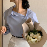 Yipinpay Lady Work Blue Striped Shirts Women Slim Fashion Blusas Mujer De Moda 2023 Spring Button Long Sleeve Tops Casual Blouse