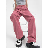 yipinpay Womans Jeans High Waist Wide Leg Denim Trouser Baggy Chic Design Ladies Pink Streetwear Vintage Straight Loose Jean Pants