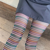 Yipinpay Women's Y2K Vintage Striped Tights Rainbow Colorful Elastic Stockings Pantyhose Slim Fit Tights Leggings