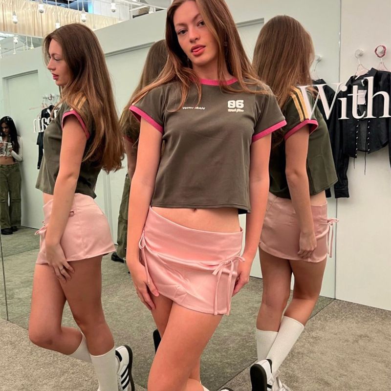 Yipinpay Pink Mini Skirt Satin Women Summer Sexy Cute Bow Lace-up Slim Low Waist Slim Pencil Skirt Y2k Coquette Girl Aesthetic