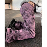 Yipinpay Purple Tie-Dye Jeans Women Spring And Autumn Fashion Street Personality Loose Drape Straight Denim Trousers Woman
