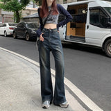 Yipinpay Winter Thick Warm Jeans Straight For Women Baggy Washed Denim Trousers Wide Leg Plus Velvet Flare Pants High Quality