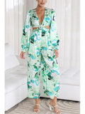 Yipinpay Fashion Floral Print Cut Out Jumpsuit Women Casual V-Neck Hollow Out One Piece Suit Elegant Puff Sleeve Waistless Outfit
