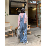 Yipinpay Retro Baggy Overalls Jeans For Women Summer Casual High Quality Wide Pants Light Blue Jumpsuit Denim Trousers Female