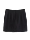 Yipinpay Studded Black Mini Skirt Women High Waist Short Skirts Woman Fashion 2023 Asymmetric Autumn Skirt Y2k Streetwear Skirts