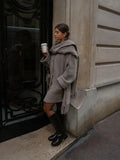 Yipinpay Loose Knit Coat With Scarf Women Chic Round Neck Long Sleeved Pockets Jacket Single Breasted Autumn Winter Lady Outwear