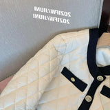 Yipinpay White Rhombic Cotton Jacket Women's Autumn and Winter New Loose Small Short Quilted Jacket