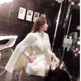 Yipinpay & Ponchos White Mink Cashmere Cloak Elegant Pocket Coats Cape Shawl 2023 Autumn Winter Beaded Jacket Women Top Clothes