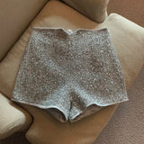 Yipinpay for Women Sexy High Waist Silver Sequins Short Mujer Y2k Straight Wide Leg Casual Cargo Pantalones Cortos De Mujer