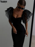 yipinpay Women Butterfly Short Sleeve Mesh Square Collar Bodycon Midi Dress Sexy Elegant Party Club Evening Dresses Summer 2023