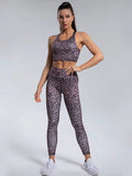 Yipinpay Leopard Women's Tracksuit Yoga Fitness Sportswear Suit Outfit Crop Top Running Wrinkled Pants 2 Pieces Set Trouser Suits