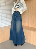 Yipinpay Vintage Long Denim Skirt Woman Jean Skirts For Ladies A Line