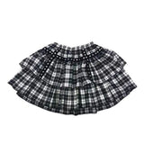 Yipinpay Gothic Mall Goth Plaid Skirt Women Harajuku Punk Rivet Black Double-layer High-waisted Mini Skirts Dark Academia Grunge