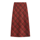 Yipinpay Y2k High Waisted Red Midi Skirts For Women Fashion Khaki Grey Bottoms Winter Woolen A Line Plaid Mini Skirt Hip Female