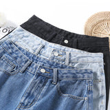 Yipinpay Waisted Vintage Blue Wide Leg Denim Loose Short for Women Y2k fashion 2023 Casual Straight Female Summer Jeans Shorts Black