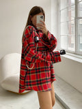 Yipinpay Bright Gingham Oversized Shirts For Women Street Style Casual Shacket Blouses And Tops Single-Breasted Autumn 2023