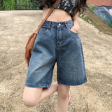 Yipinpay Baggy Shorts Pants Women Summer 2023 Vintage Blue Wide Leg Denim Short Korean Fashion Casual Female Knee Length Jeans Mujer
