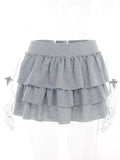 Yipinpay Waist Mini Skirt Kawaii Lolita Ladies Tiered Ruffle Skirts New Arrivals 2023 Summer Y2k Clothes Women