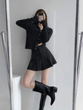 Yipinpay Grey Mini Pleated Skirt Women Korean Style Casual Cute High Waist Patchwork Slim A-line School Skirt for Girls Summer