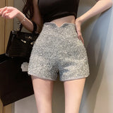 Yipinpay Casual Mini Silver Sequin Skirt High Waist Shorts Feminino Pantalones Cortos De Mujer Y2k Streetwear Sexy