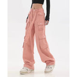 Yipinpay Pockets Cargo Pants for Women Straight Oversize Pants Harajuku Vintage 90S Aesthetic Low Waist Trousers Wide Leg Baggy Jeans