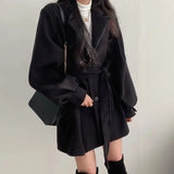 Yipinpay Women Solid Wool Blend Coat Slim Fit Belt Coats Female Warm Cotton Thick V-neck Office Lady Elegant Trendy Button Outwear Ins
