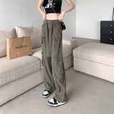Yipinpay Baggy Pockets Cargo Pants For Women Y2k Summer Korean Straight Oversize Trousers Aesthetic Wide Leg Jeans Female Clothes