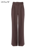 Yipinpay High Waist Classic Wide Leg Trousers Women Elegant Pleated Palazzo Pants With Sash Ladies Long Pants Office Summer