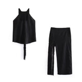 Yipinpay 2023 Black Halter Top Female Off Shoulder Crop Tops For Women Tassel Sleeveless Backless Top Y2k Summer Sexy Tops Woman