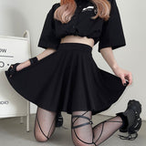 Yipinpay Black Skirt Gothic Grunge Women Goth Egirl High Waist A-line Mini Skirt Shorts Dark Academia Summer Harajuku Streetwear