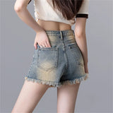 Yipinpay 2000s y2k Sexy Women Light Blue Shorts Jeans High Waisted Denim Shorts Femme Vintage Do Old Short Skinny Pants Ladies Ins