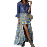 Yipinpay Women‣s Summer Casual Long Skirt Vintage Printing High-waist Irregular A-line Skirt