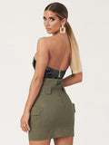 Yipinpay PU Leather Strapless Sexy Women Bodysuit Off Shoulder V-Neck Summer Romper Women Backless Black Ladies Bodysuit Top