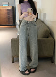 Yipinpay Women High Waisted Wide Leg Mop Pants Pearl Straight Jeans Baggy Pants Y2k Jeans Pantalones De Mujer Femme Vintage New