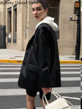 Yipinpay England Black Leather Jacket Women Office Lady Single Breasted Blazer Coat Casual Loose Winter Warm Faux Leather Jacket New
