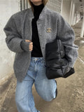 Yipinpay Oversize Bomber Jacket Women Beige Baseball Jackets For Women 2023 Long Sleeve Spring Jacket Woman New In Outerwears