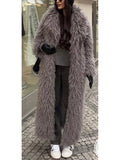 Yipinpay Winter Women's Fashion Lapel Collar Long Fur Coat Casual Long Sleeve Double Breasted Jacket Elegant Office Lady Tops